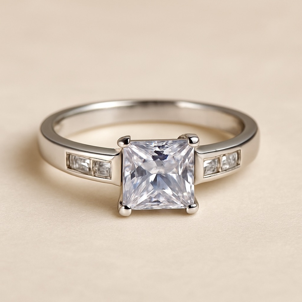 Bridal Engagement Ring With Square Gemstone